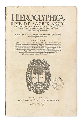 VALERIANO BOLZANO, GIOVANNI PIETRO. Hieroglyphica; sive, De sacris Aegyptiorum, aliarumque gentium literis commentarii.  1575